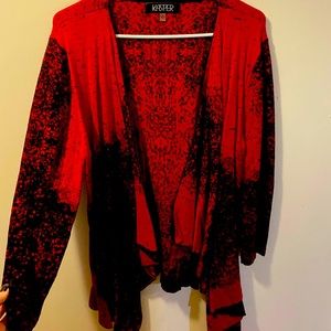 Kasper Red and Black Flowy Cardigan